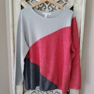 Emaline colorblock minimalist metallic knit pullover top Plus 2X